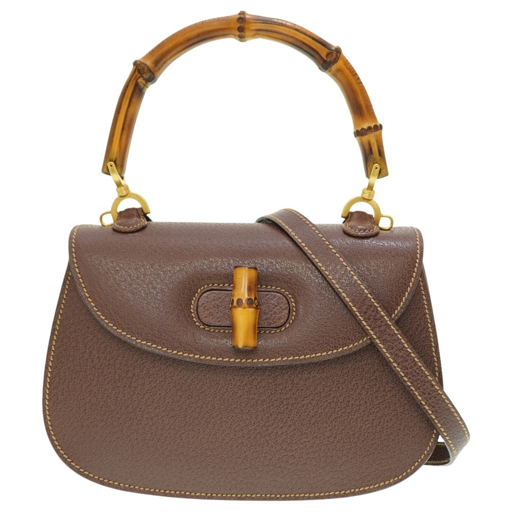 GUCCI Handbag leather Brown Bamboo Women Used Authentic