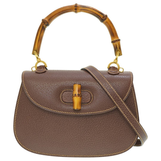 GUCCI Handbag leather Brown Bamboo Women Used Authentic