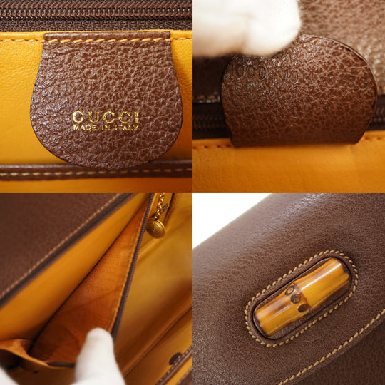GUCCI Handbag leather Brown Bamboo Women Used Authentic
