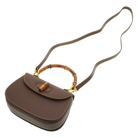 GUCCI Handbag leather Brown Bamboo Women Used Authentic