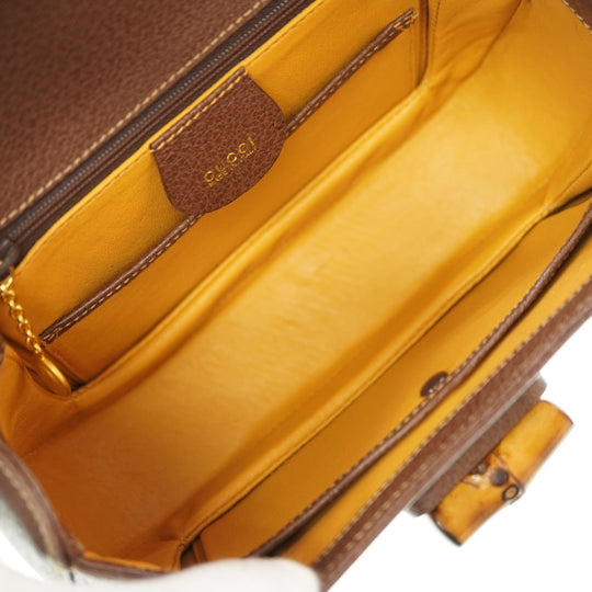 GUCCI Handbag leather Brown Bamboo Women Used Authentic