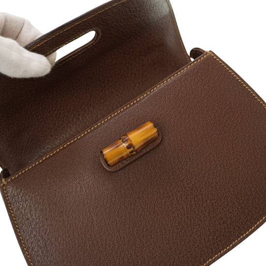 GUCCI Handbag leather Brown Bamboo Women Used Authentic