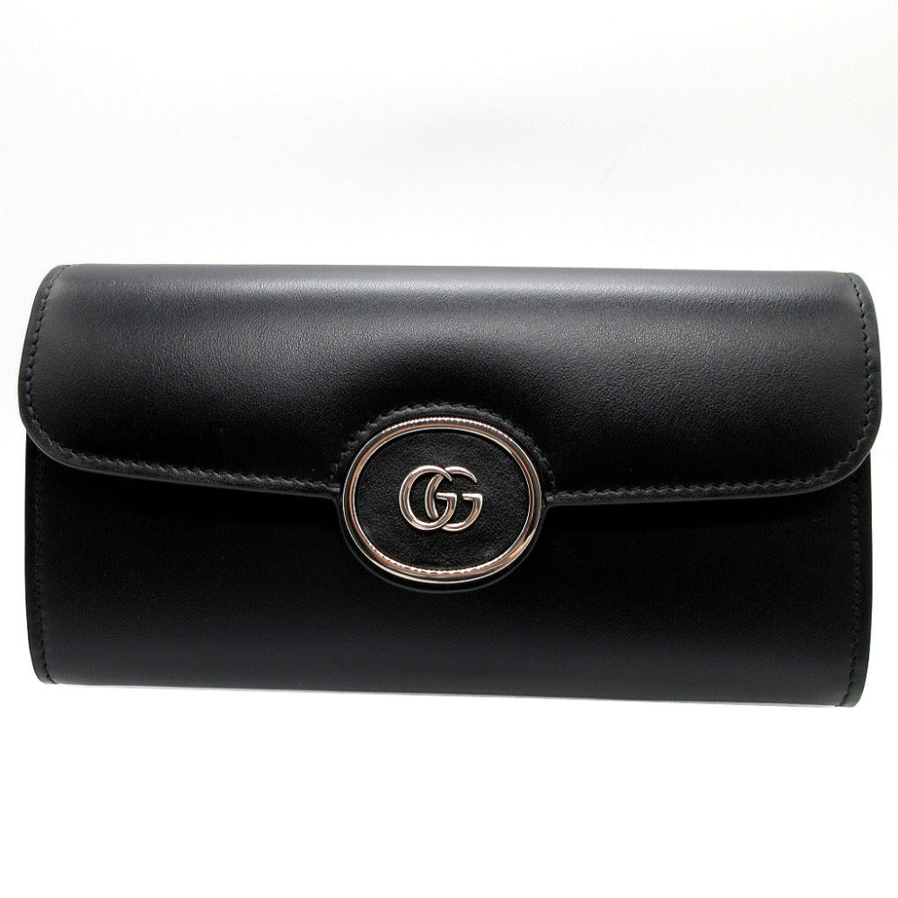 GUCCI Long Wallet Purse 762167 leather black Two fold mini john double Women(Unisex) Used Authentic