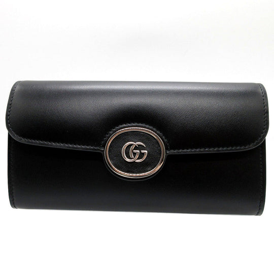 GUCCI Long Wallet Purse 762167 leather black Two fold mini john double Women(Unisex) Used Authentic