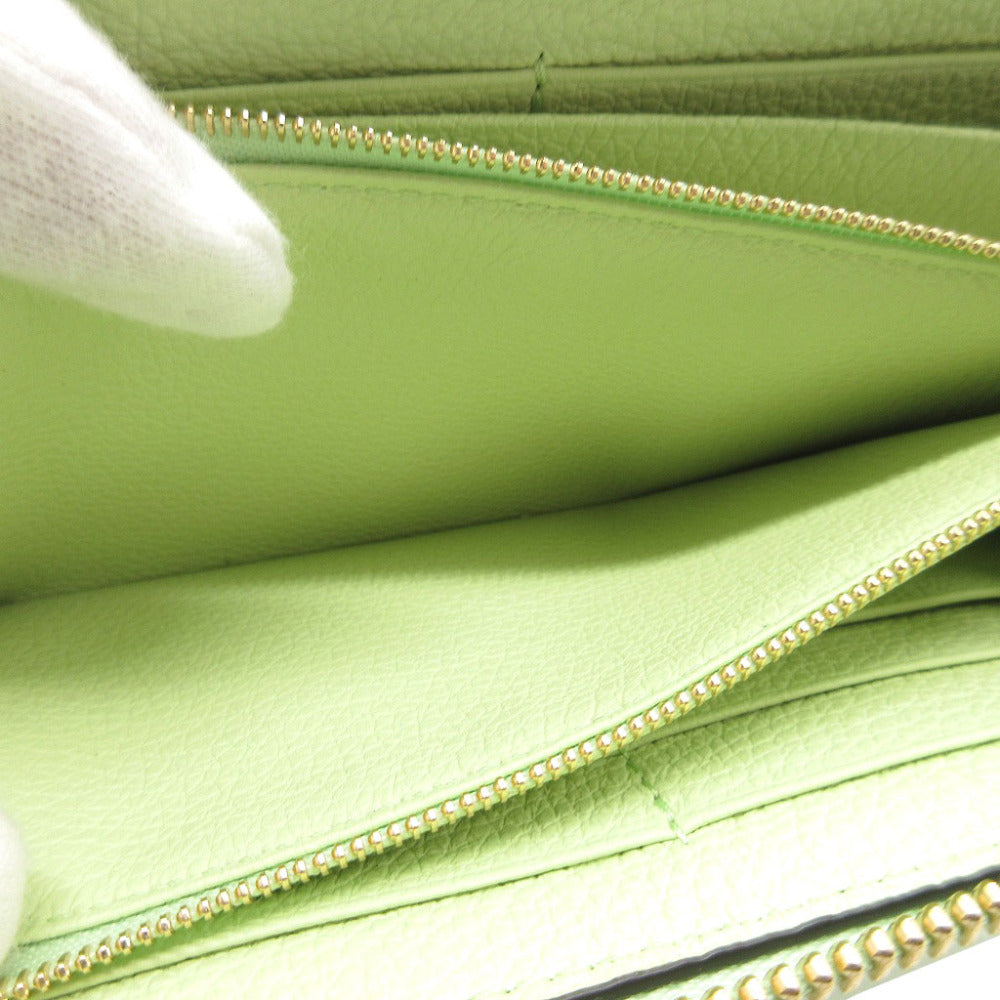 GUCCI Long Wallet Purse 658691 leather Light green Zip Around logo Women Used Authentic