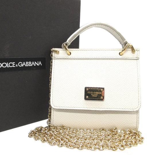 DOLCE&GABBANA Coin case leather white Chain wallet Sicily Women Used Authentic