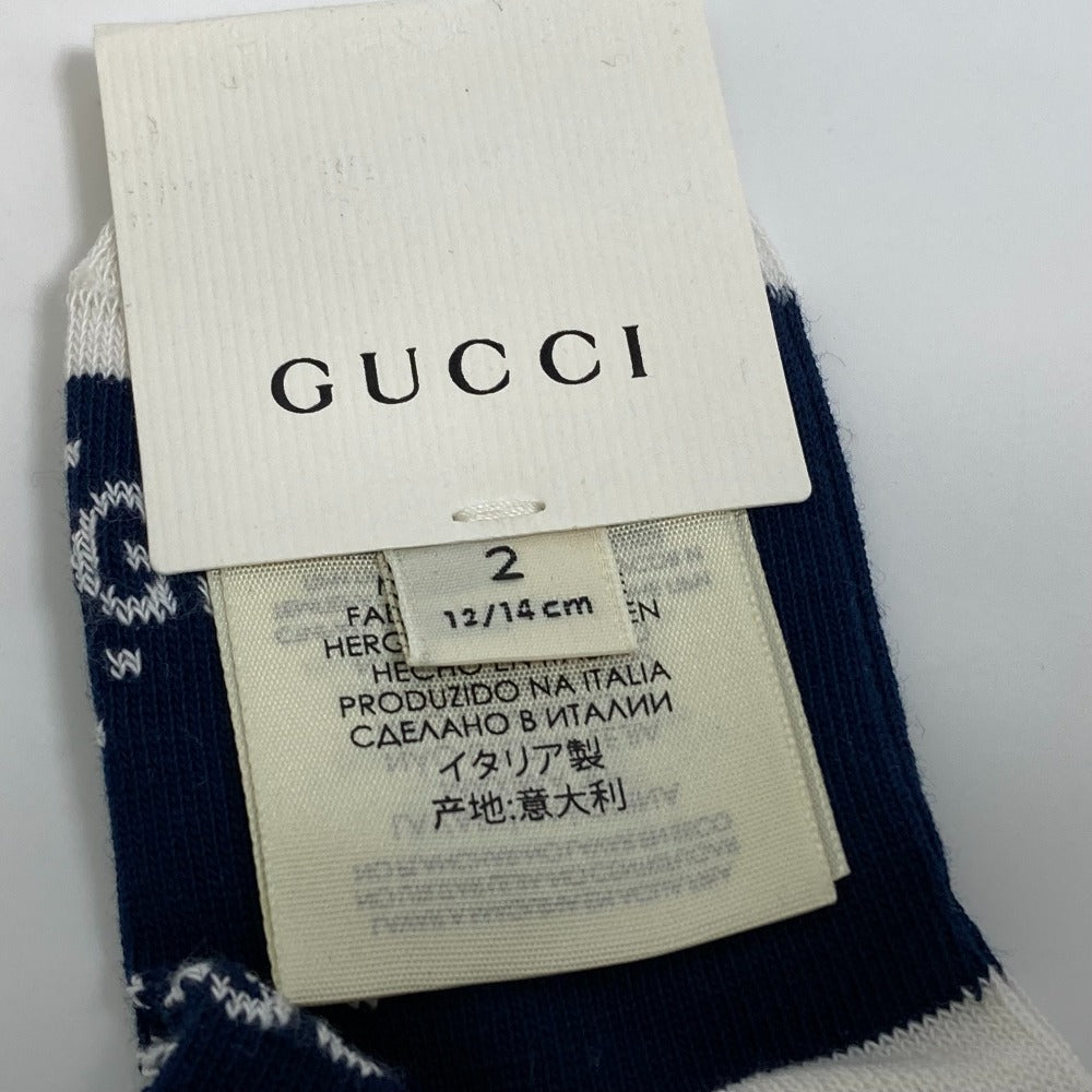 GUCCI Knit hat 418599 cotton White x navy Baby GG pattern Women M Used Authentic