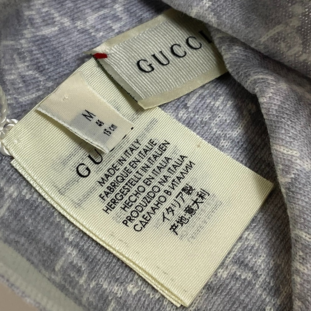 GUCCI Knit hat 418599 cotton White x navy Baby GG pattern Women M Used Authentic
