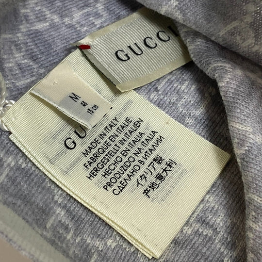GUCCI Knit hat 418599 cotton White x navy Baby GG pattern Women M Used Authentic