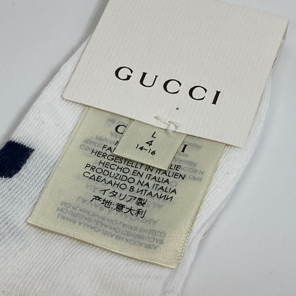 GUCCI Knit hat 418599 cotton White x navy Baby GG pattern Women M Used Authentic