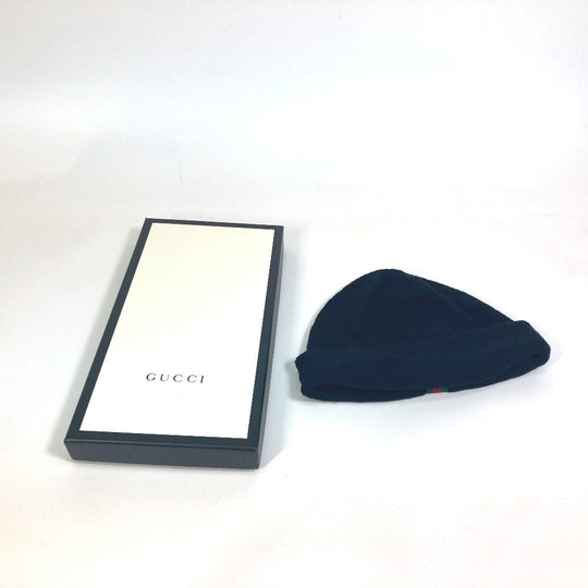 GUCCI Knit hat wool black Sherry line mens M Used Authentic