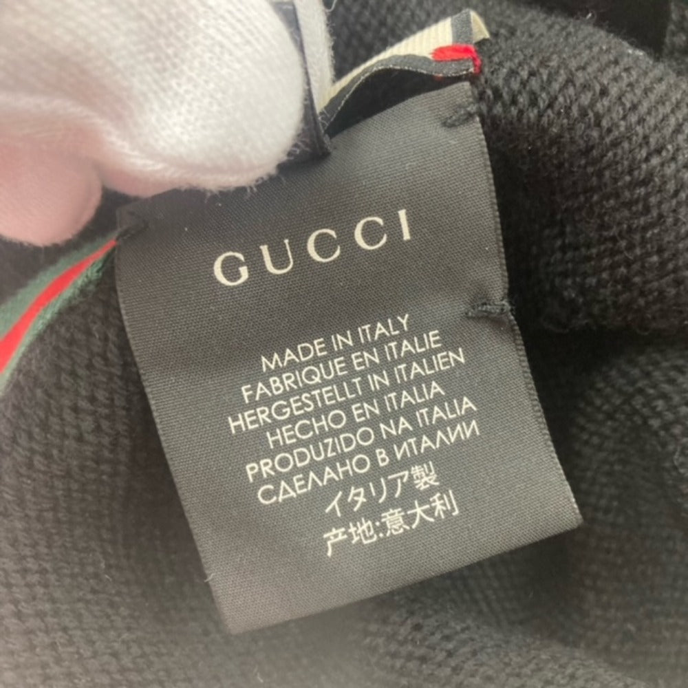 GUCCI Knit hat wool black Sherry line mens M Used Authentic