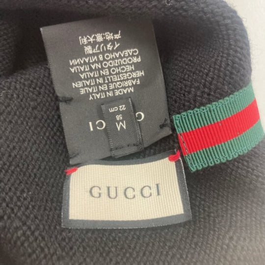 GUCCI Knit hat wool black Sherry line mens M Used Authentic