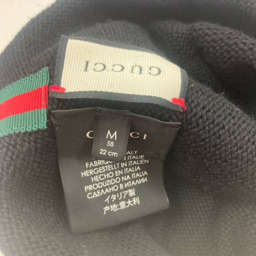 GUCCI Knit hat wool black Sherry line mens M Used Authentic