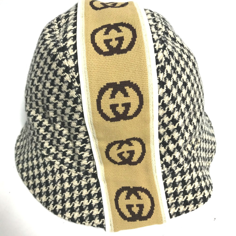 GUCCI hat cotton black Interlocking G GG Houndstooth mens L Used Authentic