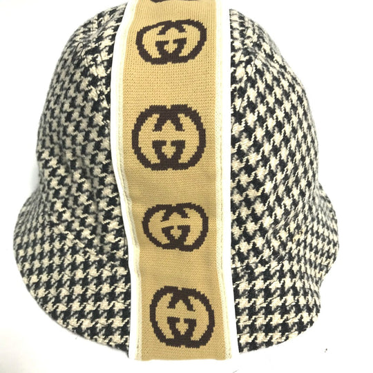 GUCCI hat cotton black Interlocking G GG Houndstooth mens L Used Authentic