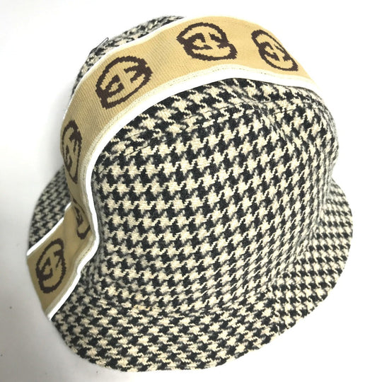 GUCCI hat cotton black Interlocking G GG Houndstooth mens L Used Authentic