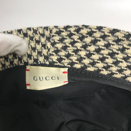 GUCCI hat cotton black Interlocking G GG Houndstooth mens L Used Authentic