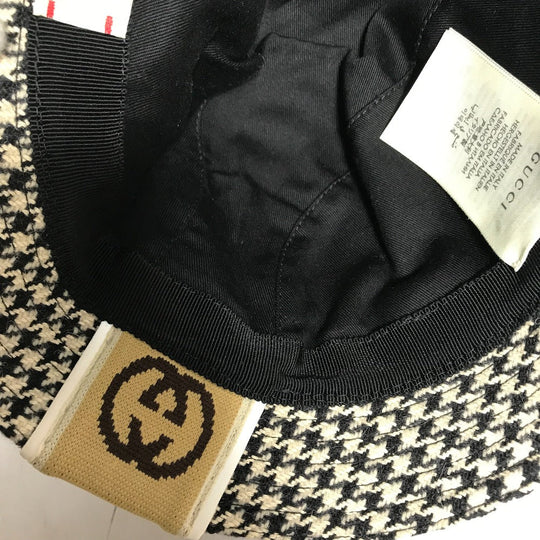GUCCI hat cotton black Interlocking G GG Houndstooth mens L Used Authentic