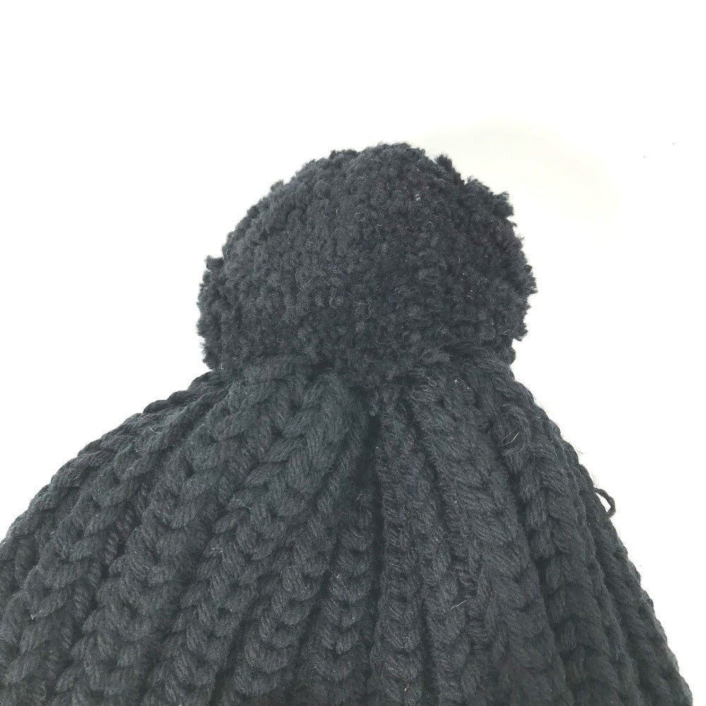 GUCCI Knit hat 652656 polyester black With pompoms logo Women 58 Used Authentic