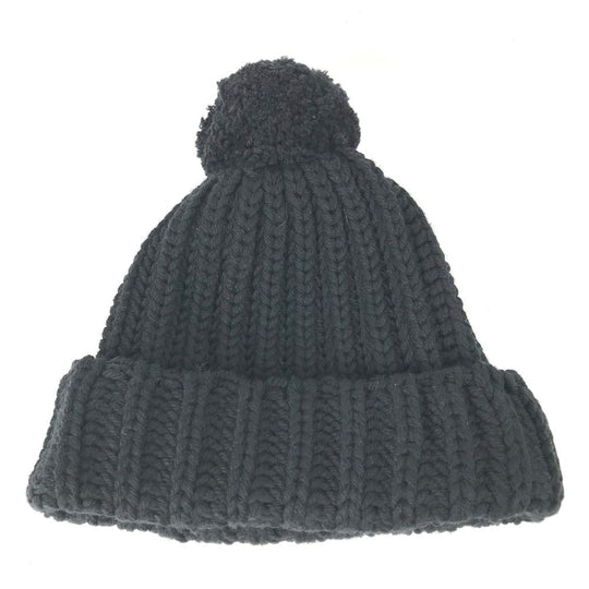 GUCCI Knit hat 652656 polyester black With pompoms logo Women 58 Used Authentic