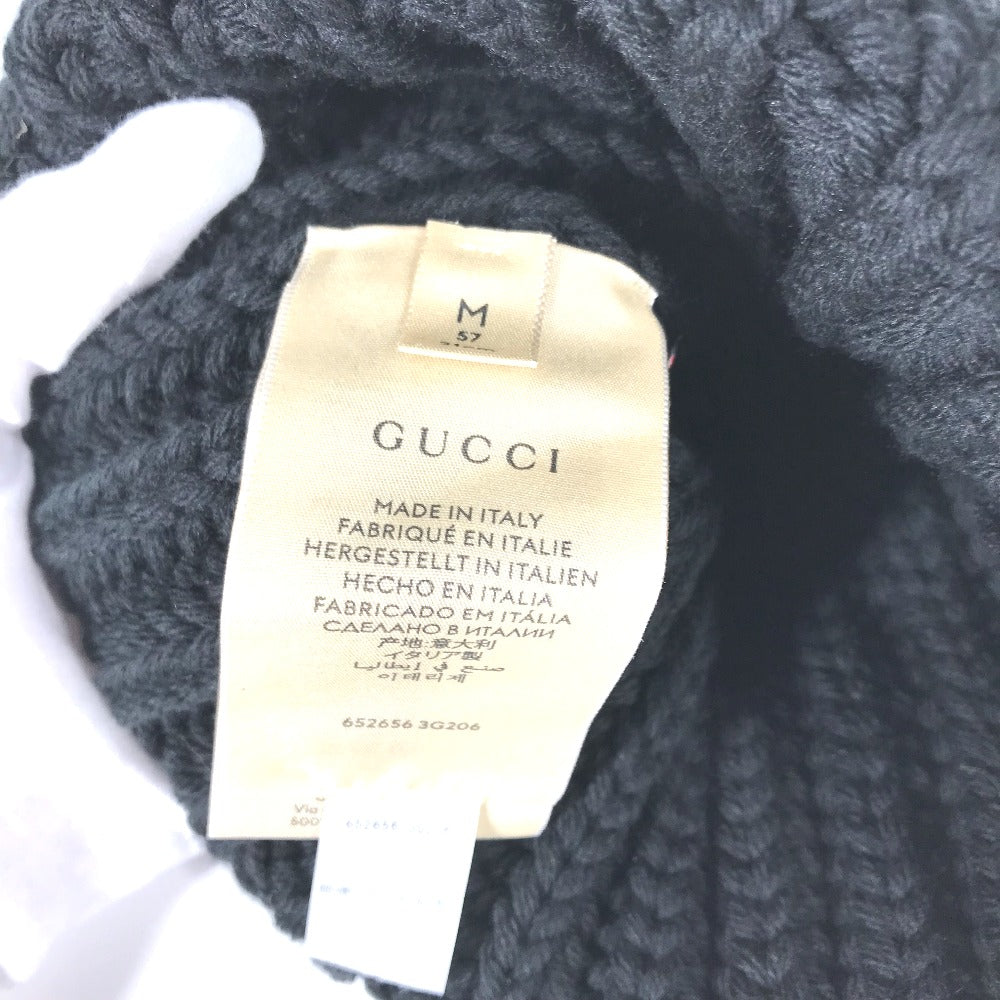 GUCCI Knit hat 652656 polyester black With pompoms logo Women 58 Used Authentic