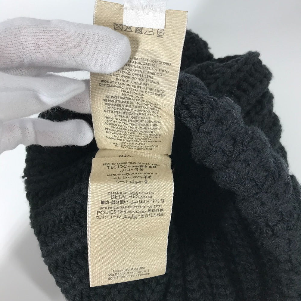 GUCCI Knit hat 652656 polyester black With pompoms logo Women 58 Used Authentic