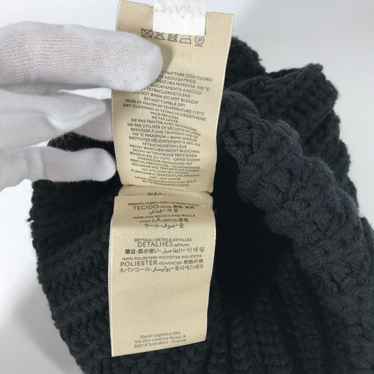 GUCCI Knit hat 652656 polyester black With pompoms logo Women 58 Used Authentic