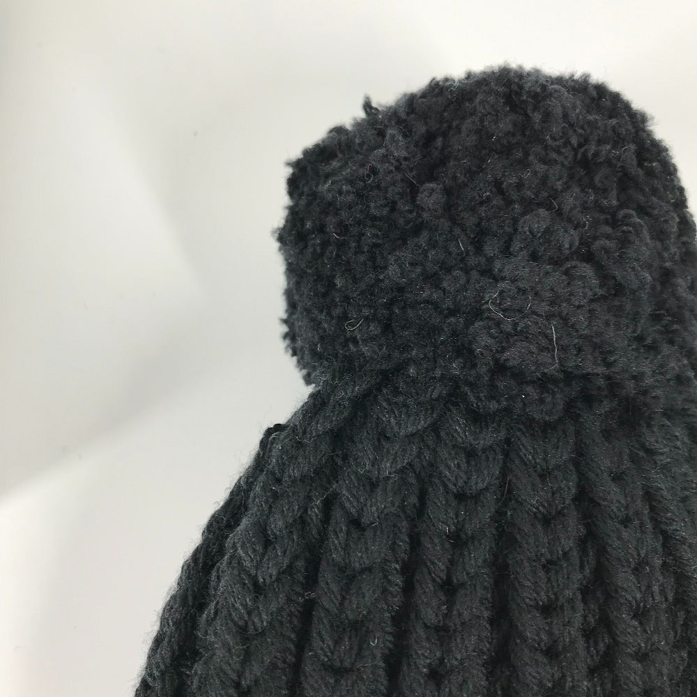GUCCI Knit hat 652656 polyester black With pompoms logo Women 58 Used Authentic