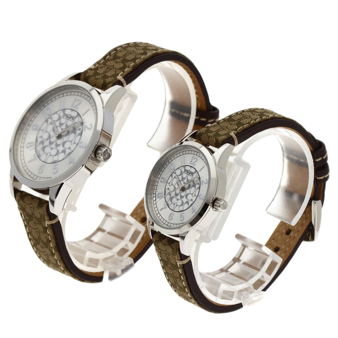 COACH Watches Quartz Stainless Steel Silver Signature round face pair watch Silver dial