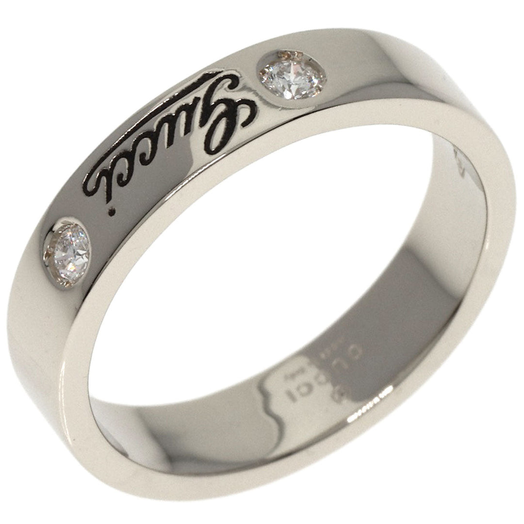 GUCCI Ring K18WG Silver Icon Print 2P Diamond #11 Women Used Authentic