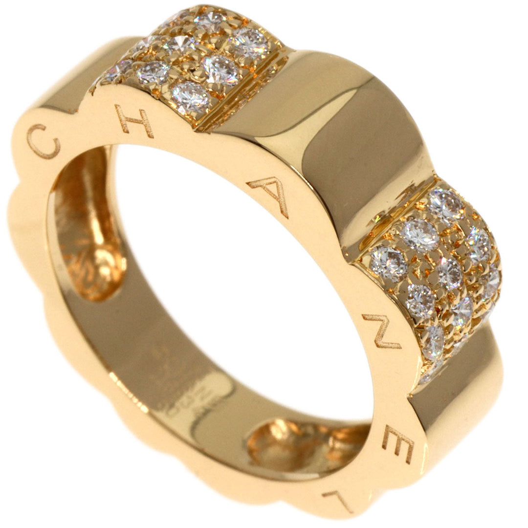 CHANEL Ring 18K Yellow Gold gold Profield Camellia Small Diamond #47 Women Used Authentic