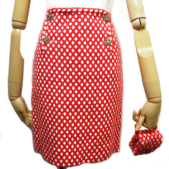 CHANEL skirt P32954V23394 Rayon, Bamboo, Cotton Red 2008 cruise collection COCO Mark button with mini back charm Women 34 Used Authentic