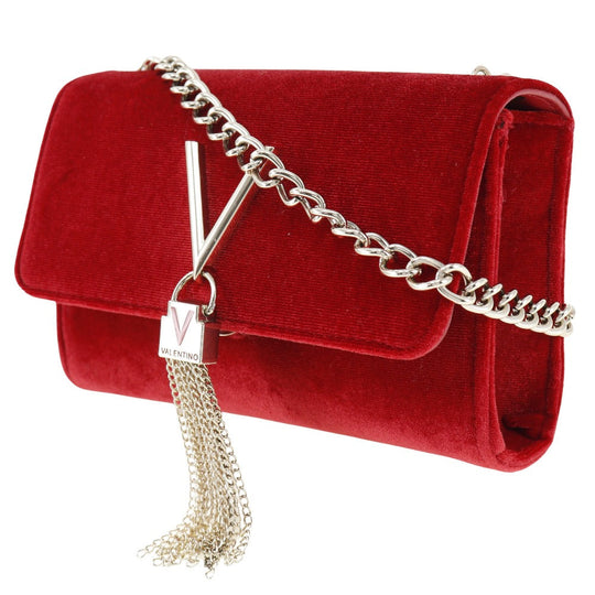 Valentino Shoulder Bag velvet Red Tassel ChainShoulder Divina Women Used Authentic