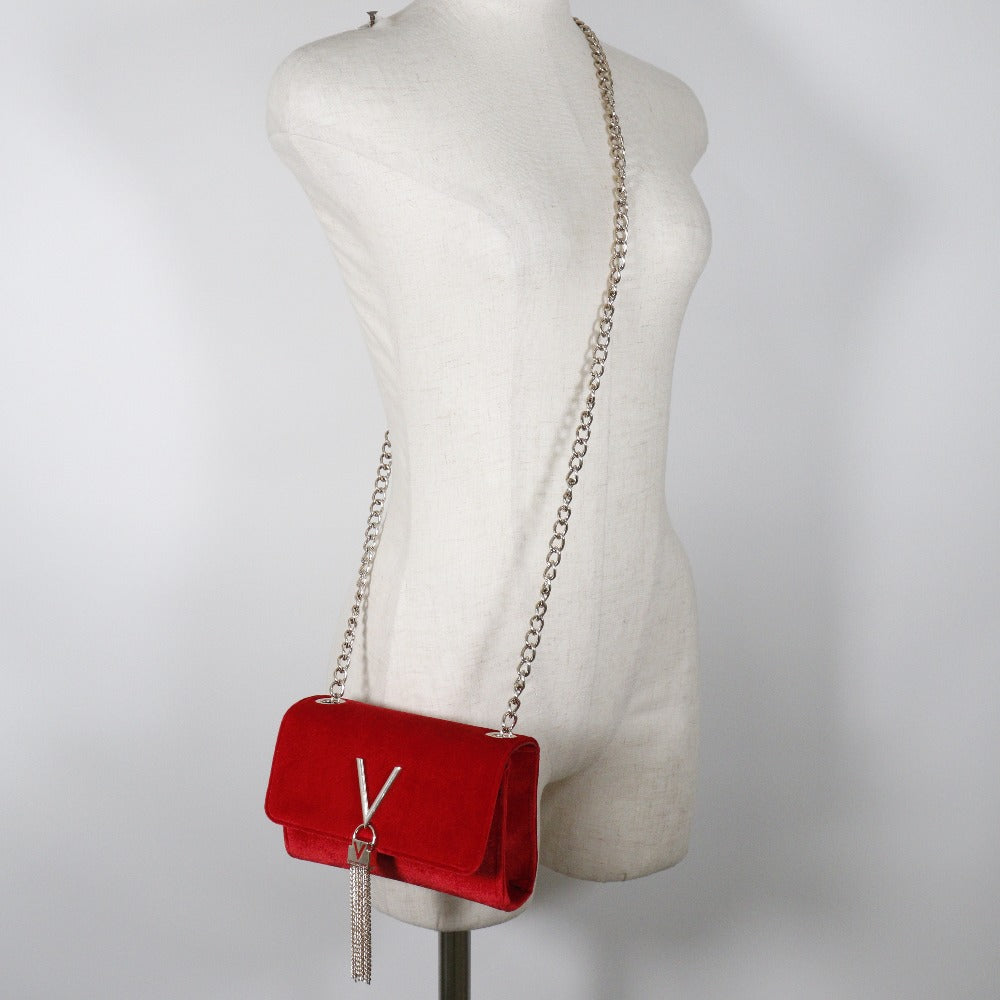Valentino Shoulder Bag velvet Red Tassel ChainShoulder Divina Women Used Authentic