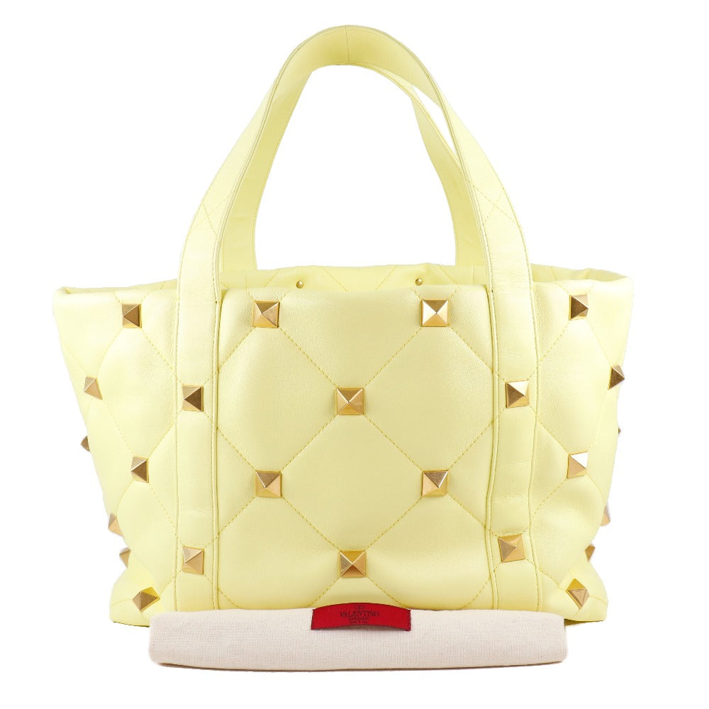 Valentino Tote Bag Calfskin yellow 2021Stainless Steel quilting Roman studs Women Used Authentic