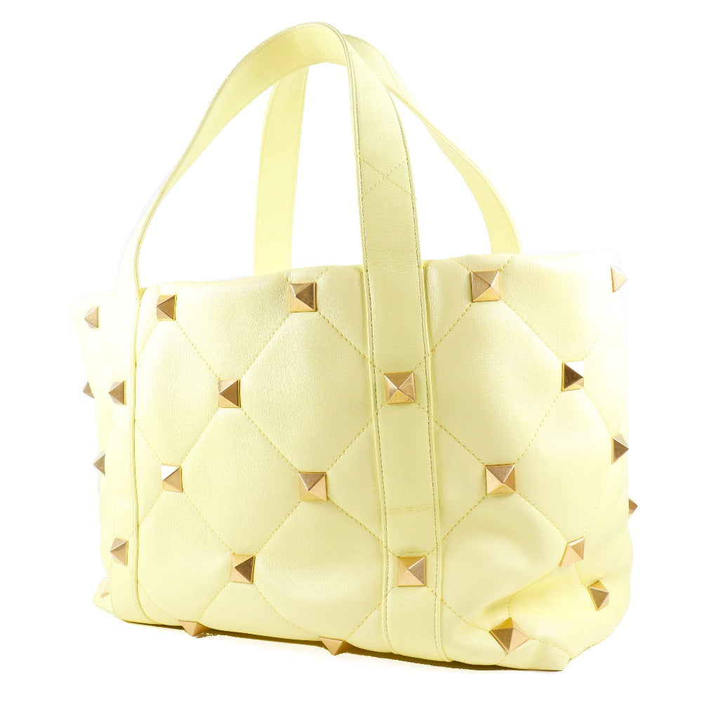 Valentino Tote Bag Calfskin yellow 2021Stainless Steel quilting Roman studs Women Used Authentic