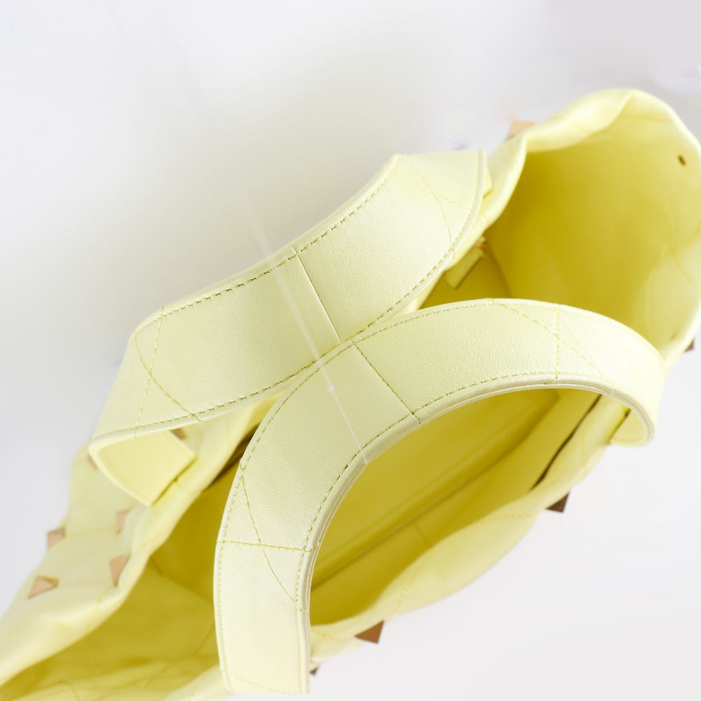 Valentino Tote Bag Calfskin yellow 2021Stainless Steel quilting Roman studs Women Used Authentic