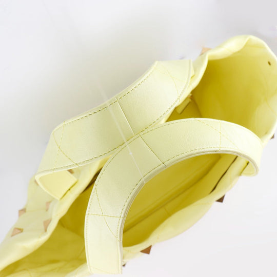 Valentino Tote Bag Calfskin yellow 2021Stainless Steel quilting Roman studs Women Used Authentic