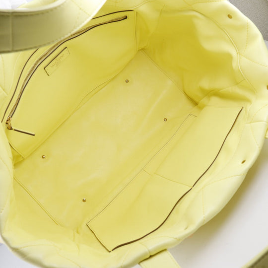 Valentino Tote Bag Calfskin yellow 2021Stainless Steel quilting Roman studs Women Used Authentic