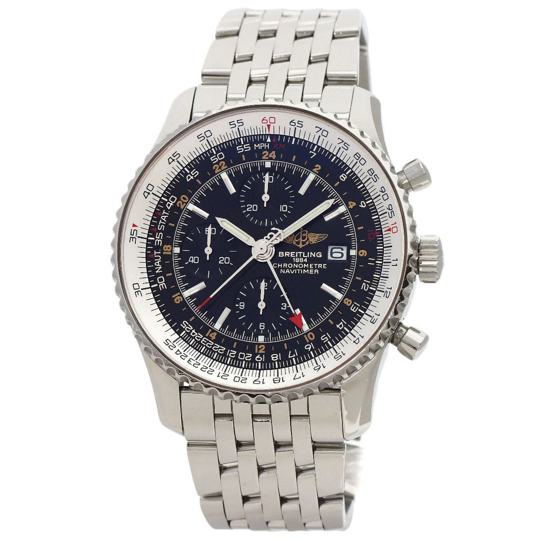 BREITLING Watches Mechanical Automatic A24322 Stainless Steel , Stainless Steel Silver Navitimer World black dial mens Used Authentic