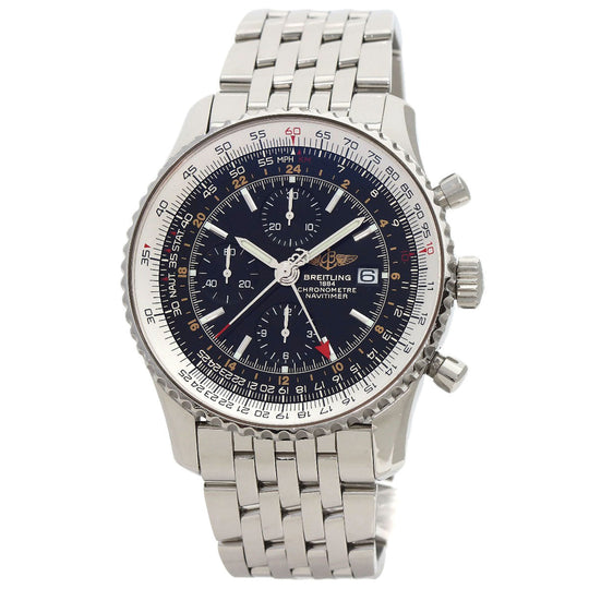 BREITLING Watches Mechanical Automatic A24322 Stainless Steel , Stainless Steel Silver Navitimer World black dial mens Used Authentic