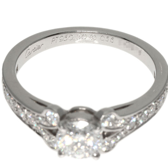 CARTIER Ring PT950 Silver Ballerina Solitaire Diamond #50 Women Used Authentic