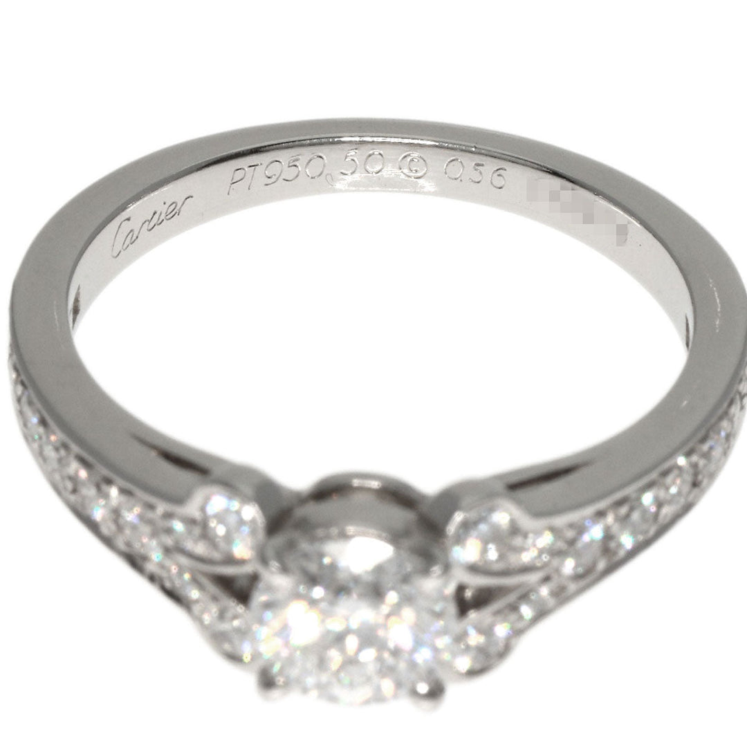 CARTIER Ring PT950 Silver Ballerina Solitaire Diamond #50 Women Used Authentic