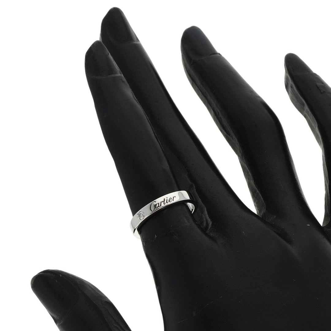 CARTIER Ring PT950 Silver Engraved 1P Diamond #48 Women Used Authentic