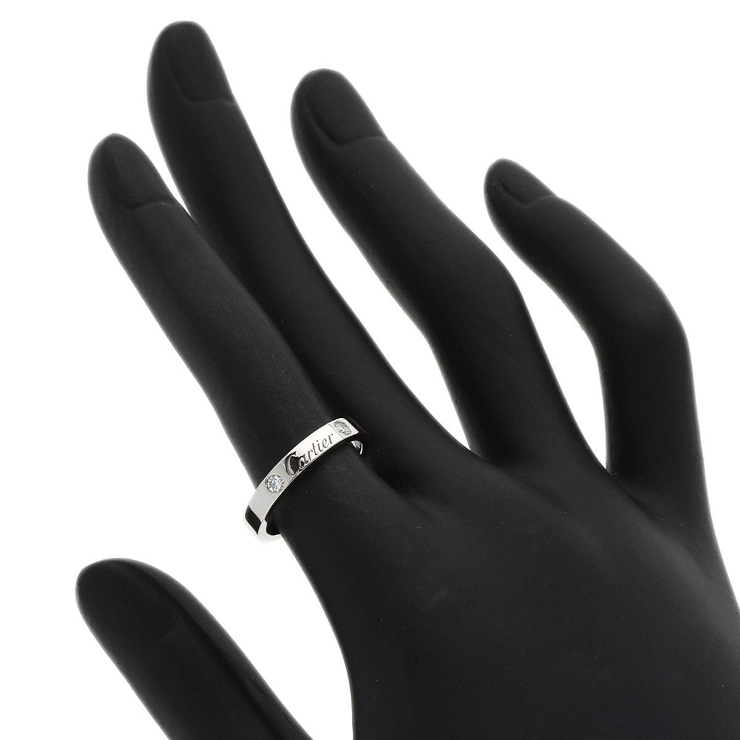 CARTIER Ring PT950 Silver Engraved 2P Diamond #50 Women Used Authentic