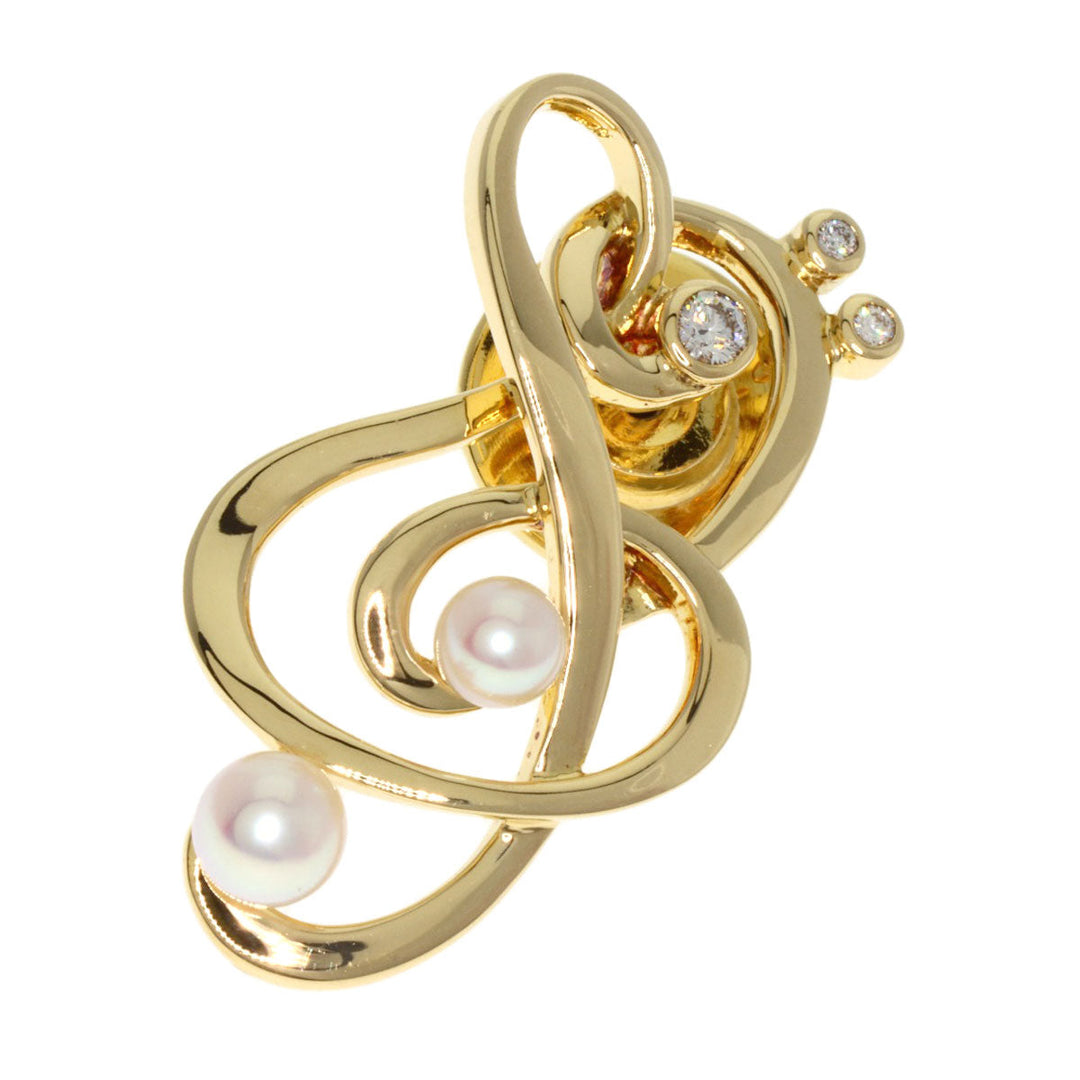 MIKIMOTO Brooch 18K Yellow Gold gold Baby Pearl Pearl Diamond Treble Clef Pin Brooch Women Used Authentic