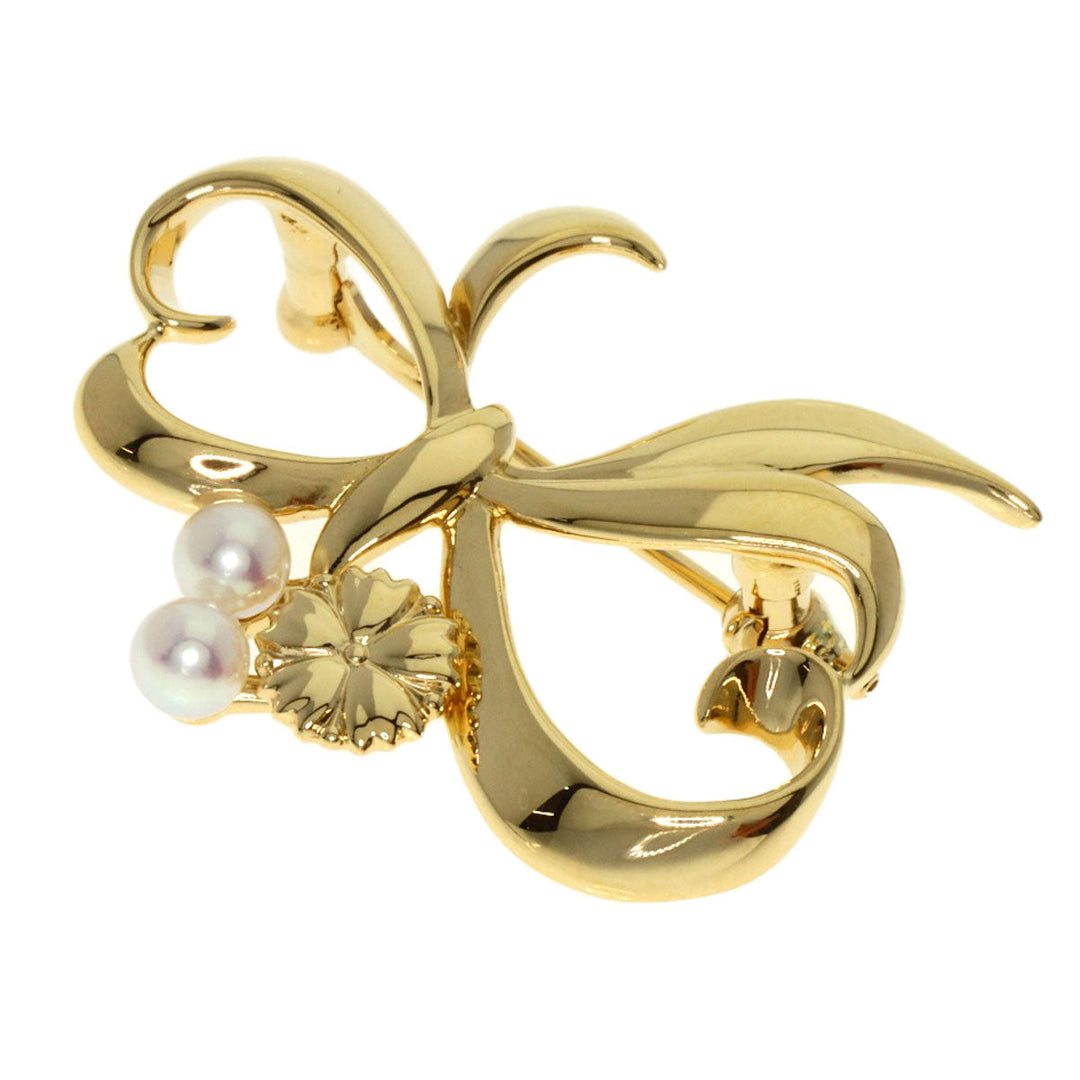 MIKIMOTO Brooch 18K Yellow Gold gold Baby Pearl Pearl Ribbon Flower Women Used Authentic