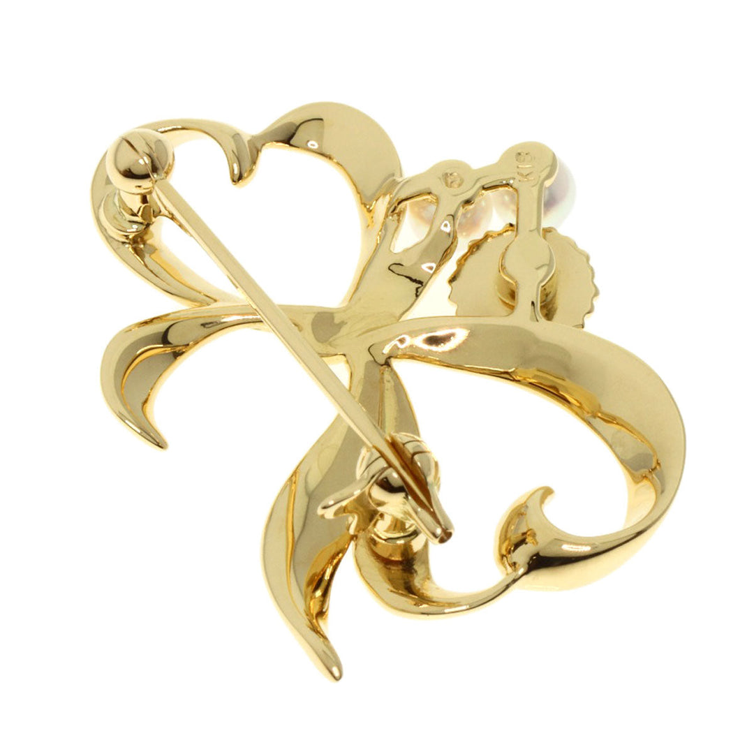 MIKIMOTO Brooch 18K Yellow Gold gold Baby Pearl Pearl Ribbon Flower Women Used Authentic