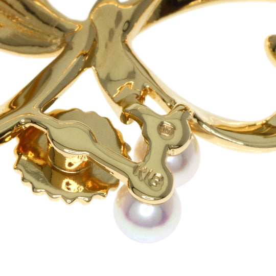 MIKIMOTO Brooch 18K Yellow Gold gold Baby Pearl Pearl Ribbon Flower Women Used Authentic